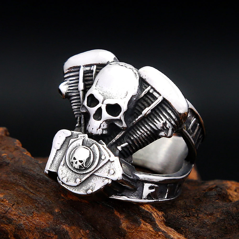 Gothic Skull Ring - Klasik Punk Biker Kafatası Motosiklet Motoru